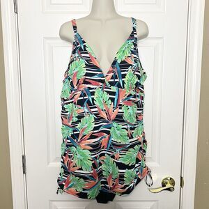 St Johns Bay Size 24W Multiway Strap One Piece Faux Tankini Swimsuit Ruched Side